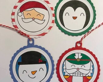 Handmade Christmas gift tags (set of 4)-Handmade holiday tags-Hand stamped gift tags-Hand colored gift tags-Nutcracker gift tag
