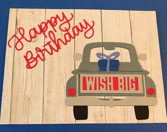 Handmade vintage truck Happy Birthday card-Handmade truck birthday card-Handmade Happy Birthday truck card-Wish big birthday card