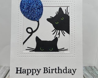 Handmade Happy Birthday cat card-handmade happy birthday kitty card-Handmade kitten card-Handmade cat lover card-Happy Birthday card