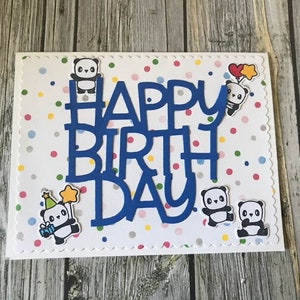Handmade Panda birthday card-Handmade happy birthday card-Mama Elephant Panda birthday card-hand colored Panda birthday card