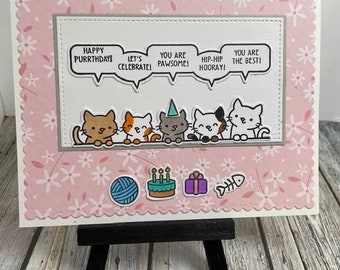 Handmade cat happy birthday card-Handmade happy purrthday card-Handmade cat lover birthday card-handmade happy birthday card-Cat card