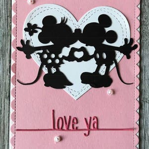 Mickey Mouse & Minnie Mouse love ya card-Disney Valentine&#39;s Day card-Disney anniversary card-Handmade Disney card-Disney love card
