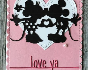 Mickey Mouse & Minnie Mouse love ya card-Disney Valentine's Day card-Disney anniversary card-Handmade Disney card-Disney love card