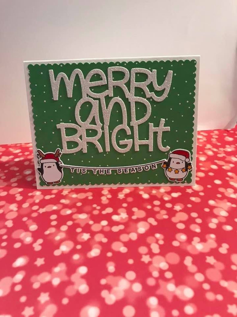 handmade merry bright penguin christmas cardhandmade etsy