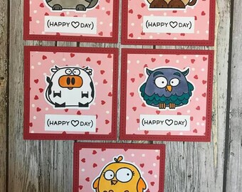 Handmade animal Valentines set of 5-Valentine card set-Handmade Valentine card set-Handmade classroom Valentines-Handmade kid Valentine set