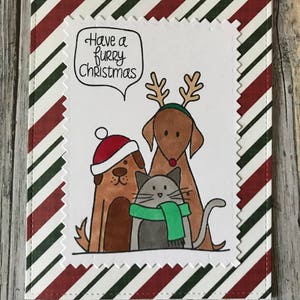 Have a furry Christmas card-Pet Christmas card-Dog Christmas card-Cat Christmas card-Animal holiday card-Dog holiday card-Cat holiday card
