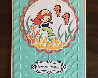 Mermaid Happy birthday card-Mermaid Birthday wishes card-child birthday card-female birthday card-handmade Disney birthday card