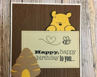 Winnie the Pooh inspired birthday card-Disney inspired birthday card-Pooh bear inspired card-Winnie the Pooh inspired card