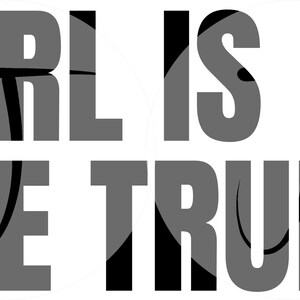 Puede incluir: Texto negro y gris sobre fondo blanco: "EARL IS IN THE TRUNK". El texto está en una fuente negrita, sans-serif, con las letras parcialmente rellenas con un diseño negro en espiral.