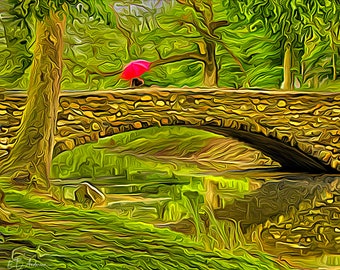 Stylized A Spot of Red Stone Bridge, Snyder Park, Springfield Ohio