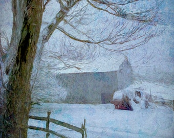 New Years eve on a quiet snow-covered farm