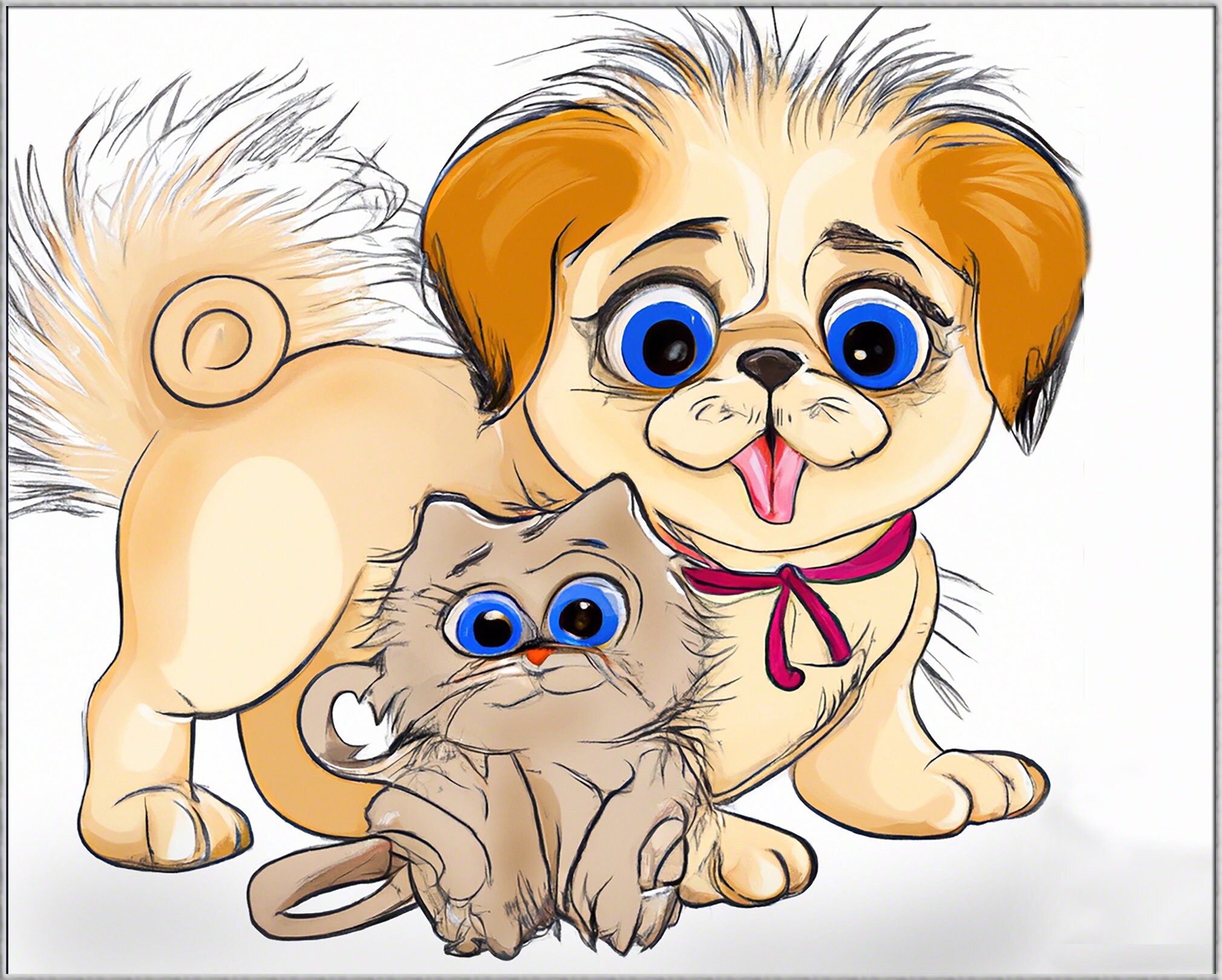 Cute Puppy And Kitten Drawings
