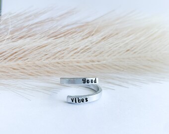 Good Vibes Ring•Silver Wrap Ring-Silver Adjustable Ring