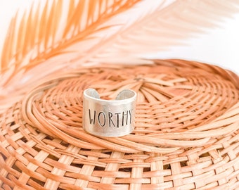 Worthy Ring•Silver Wide Band Ring•Silver Adjustable Ring•Worthy Adjustable Ring•Gift For Her•Gift for Mom•Mother’s Day Gift