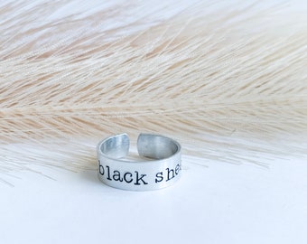 Black Sheep Ring•Silver Adjustable Ring