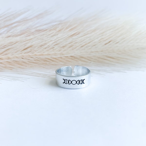 Moon Phase Ring-Silver Adjustable Ring