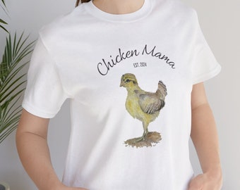 Chicken Mama, Bella+Canvas 3001 short sleeve T-shirt, Personalize with your EST. Date, Original Water Color Painting of Easter Egger Chick