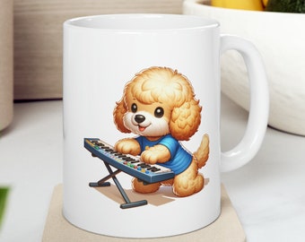 Golden Doodle Playing Digital Piano Funny Mug Best Father's Day Coffee Cup Best Birthday Gift Pianist Doodle Dog Lover Ceramic Mug 11oz