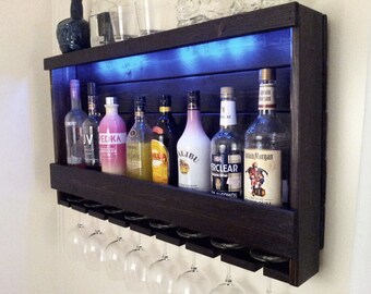 Wine Rack Rustic Liquor Cabinet With Battery Operated Led Etsy