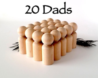 20 Dads Unfinished Maple Peg Dolls, Ready to Paint Peg People