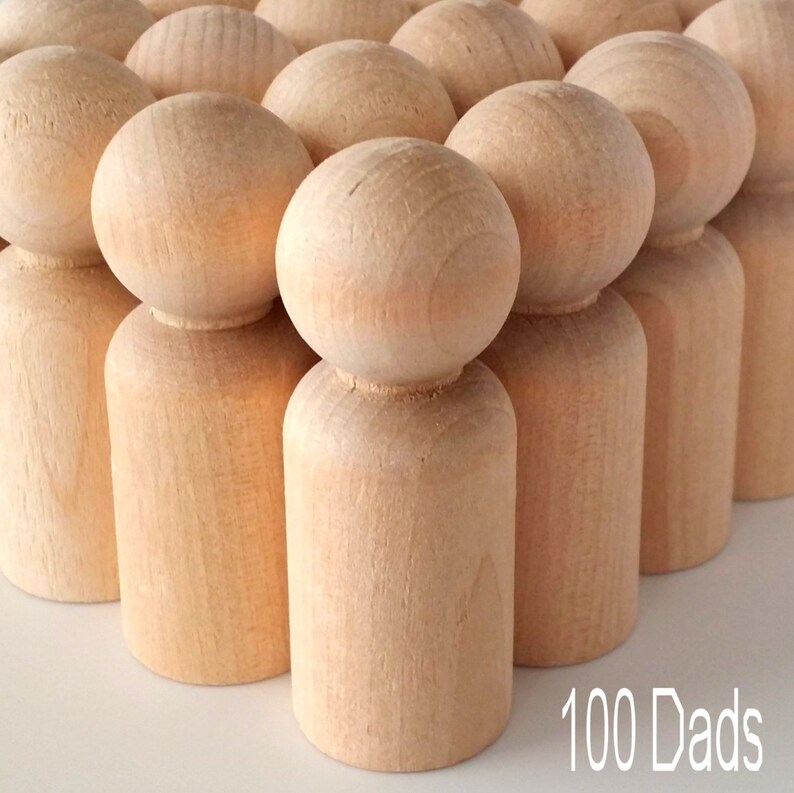 100 Wooden Dad Peg Dolls / 100 Dads / Peg People / Waldorf / Unfinished Maple Ready to Paint / 100 Dads image 1