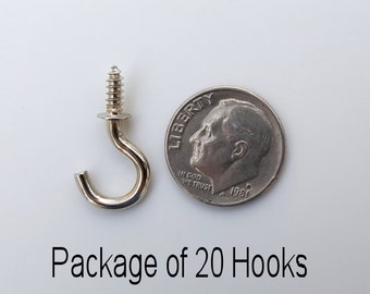 0.5 Inch Nickel / Pkg of 20 Small Key Hooks / 1/2" Screw Hooks / DIY Jewelry Hooks / Nickel / 1/2 Inch