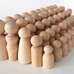 50 Unfinished Maple Wooden Peg Dolls: Waldorf Family of 5