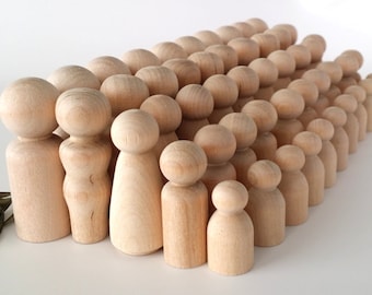 50 Wooden Peg Dolls / 10 Families of 5 / Peg People / Waldorf / Unfinished Maple Ready to Paint / Ten Families of Five
