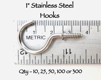 Stainless Steel Screw in Mug Hooks - 1 Inch, Corrosion Resistant Jewelry, Key, Cup Hanger