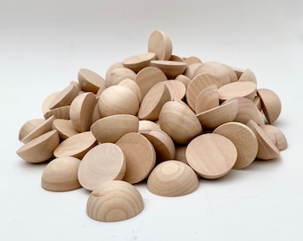 1" Wooden Split Balls - Quantity-100 - Unfinished, Wood Disc Domes - Doll Eyes - Mushroom Tops - Half Balls