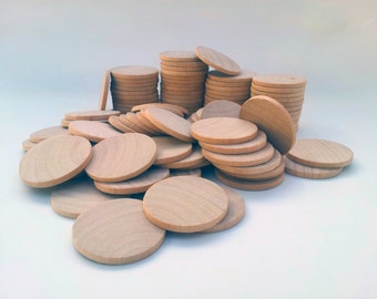 Qty of 100 / 1.5" Wooden Circles Round Discs - 1/8" thick - Wedding Favors DIY Memory Match Game - Unfinished Ready to Paint