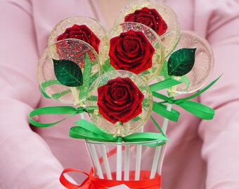 Red Rose Lollipops, Flowers for Mom, Mother's Day Lollipops, Mothers Day, Gift for Mom, Personalized Mom Gift, Flower Lollipops, Red Roses