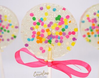 Birthday Sprinkle Lollipops, Celebration Lollipops, Hard Candy Lollipops, Party Favors, Candy, Rainbow Favors, Rainbow Lollipops-6/Set