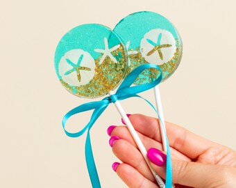 Beach Wedding Favors, Blue Wedding Favor, Beach Wedding, Candy Lollipops, Candy, Sparkle Lollipops, Sweet Caroline Confections -6/Set