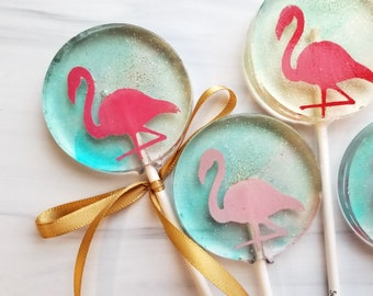 Flamingo Lollipops, Flamingo Birthday Party, Flamingo Sparkle Lollipops, Flamingo Party Favors, Sparkly Flamingos, Set of 6 Lollipops