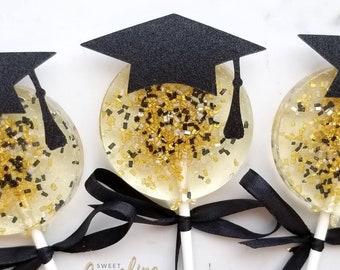 Graduation Lollipops, Graduation Gift, School Colors, Graduation Favors, Hard Candy Lollipops, Gold Candy, Gold Favors, Gift-6/Set