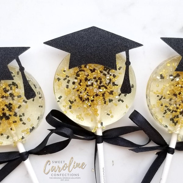 Graduation Lollipops, Graduation Gift, School Colors, Graduation Favors, Hard Candy Lollipops, Gold Candy, Gold Favors, Gift-6/Set