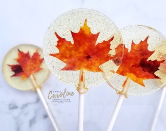 Fall Leaf Lollipops, Autumn Candy, Fall Lollipops, Autumn Leaves, Trick or Treat, Candy, Halloween Wedding, Sparkle Lollipops, 6/Set