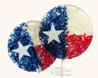 Texas Flag Lollipops, Texas Lollipops, Texas Wedding, Texan Bridal Shower, Lone Star, Wedding Lollipops, Sweet Caroline Confections Set of 6