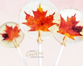 Fall Leaf Lollipops, Autumn Candy, Fall Lollipops, Autumn Leaves, Trick or Treat, Candy, Halloween Wedding, Sparkle Lollipops, 6/Set