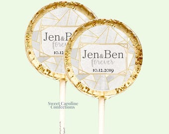 Custom Geometric Wedding Lollipops, Wedding Candy, Wedding Lollipops, Wedding Favors, Gold Favors, Bridal Shower, Sparkle Lollipops, 6/Set