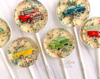 sucettes de voiture vintage, voitures anciennes, fête de voiture, cadeau pour lui, bonbons de voiture, cadeau de fête des pères, sucettes, confiseries Caroline sucrées-6 / Set