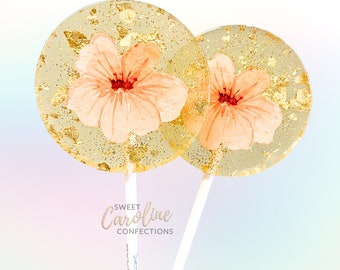 Peach Flower Lollipops, Peony Favors, Spring Favors, Peach Candy, Flower Lollipops, Peony, Spring Flower, Sparkle Lollipops, 6/Set