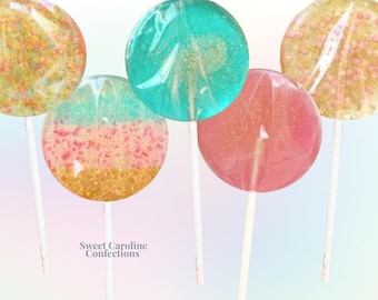 Aqua+Pink+Gold Lollipops, Birthday Candy, Birthday Lollipops, Guest Favors, Lollipop Favors, Birthday Favors, Sparkle Lollipops, 25/Set