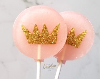 Princess Lollipops, Princess Party, Crown Lollipops, Pink and Gold Favors, Candy, Party Favors, Sparkle Lollipops, Pink Lollipops, 6/Set