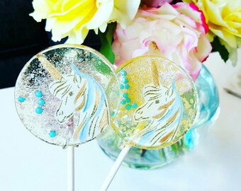 Mystical Pony Lollipops, Yellow+Purple+Blue Lollipops, Unicorn Party, Birthday Gift, Sparkle Lollipops, Sweet Caroline Confections -6/Set