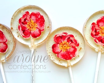 Mothers Day Gift, Flower Lollipops, Garden Party, Flower Party, Pink Flower, Sparkle Lollipops, Sweet Caroline Confections-6/Set