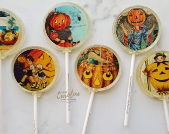 NEW! Vintage Halloween Postcard Lollipops, Halloween Candy, Halloween Lollipops, Trick or Treat, Candy, Halloween, Sparkle Lollipops, 6/Set