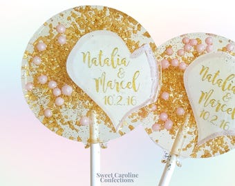 Pink and Gold Custom Wedding Lollipops, Wedding Candy, Wedding Favors, Wedding Gift, Candy, Bridal Shower Favors, Bachelorette Favors 6/Set