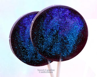Galaxy Sparkle Lollipops, Black Blue Purple Candy, Zodiac Favors, Outer Space Candy, Outer Space Lollipops, Sparkle Lollipops, 6/Set